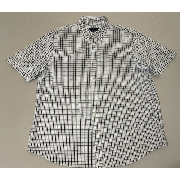 Polo Ralph Lauren Other - Ralph Lauren Oxford Button Down Shirt Men XXL Blue Check Short Sleeve Flesh Pony